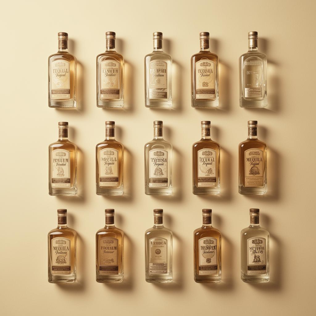 Premium tequila bottles arranged in a grid